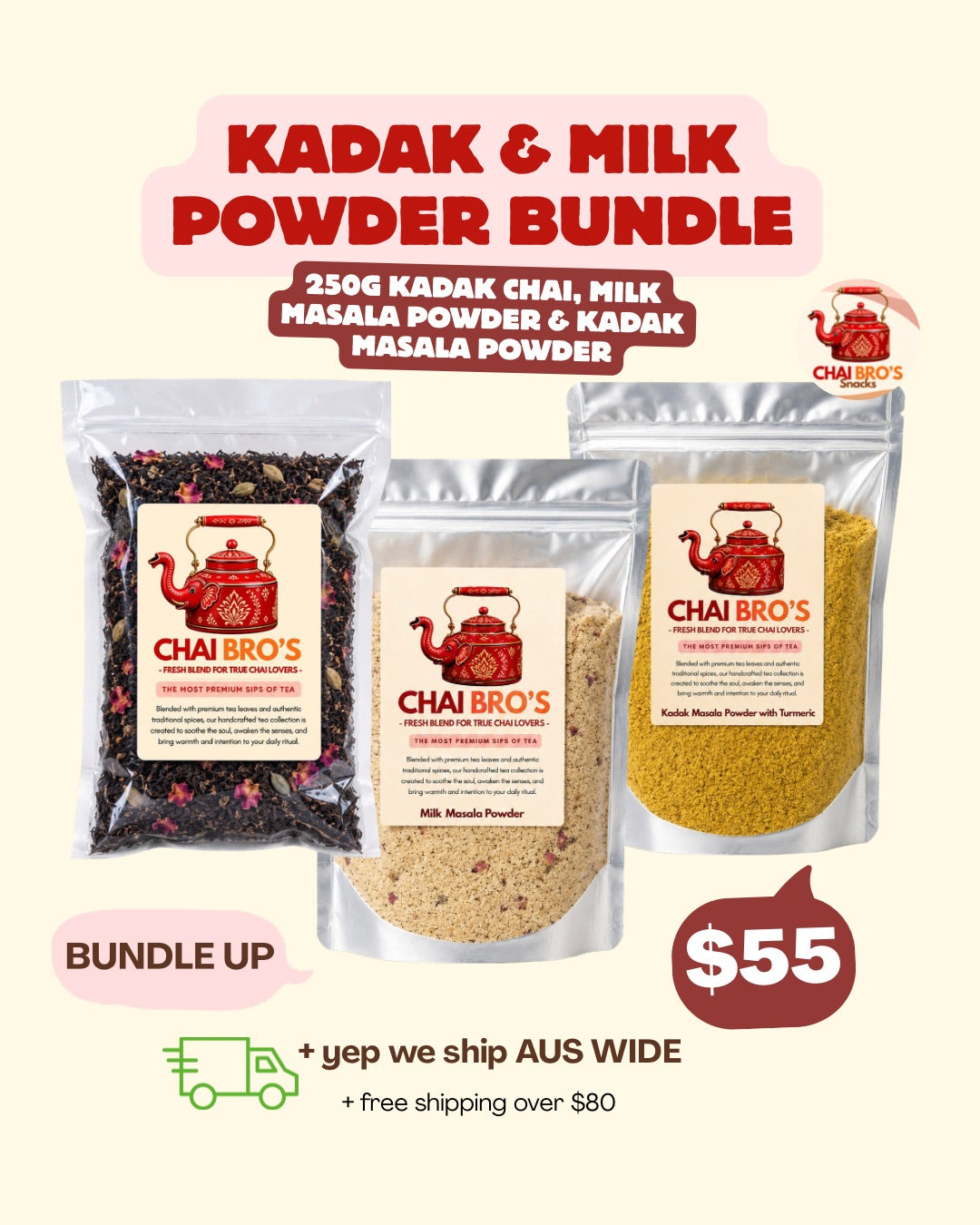 Kadak Chai & Milk Powder Bundle 250g each $55